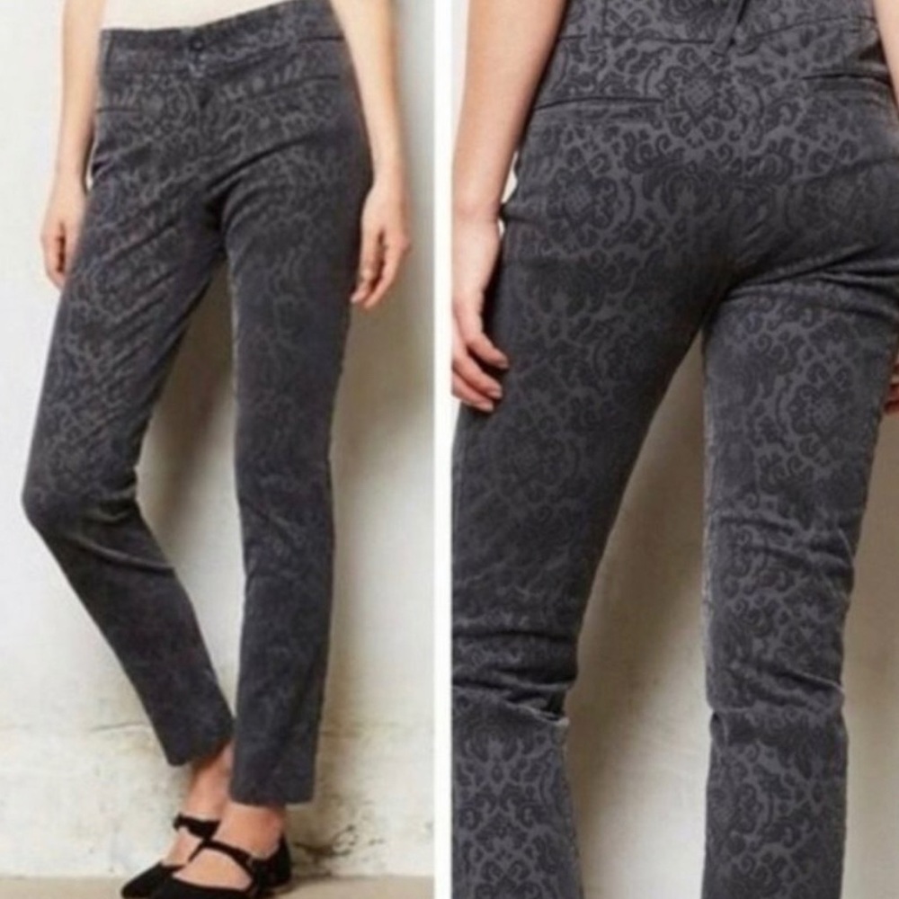 Anthropologie Cartonnier Velvet Brocade Faded Black Gray Charlie Ankle Pants